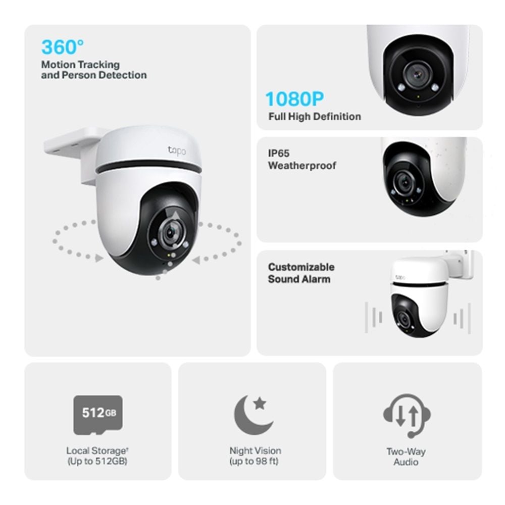 TP-LINK TAPO C500 Dış Mekan Yatay/Dikey Wi-Fi Güvenlik Kamerası 1080P, 360, AI Hareket Takip