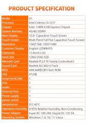 ANYPAY A1 - 8 GB RAM- 128 GB SSD 15,6 '' DOKUNMATİK ALL IN ONE PC (TEK EKRAN)