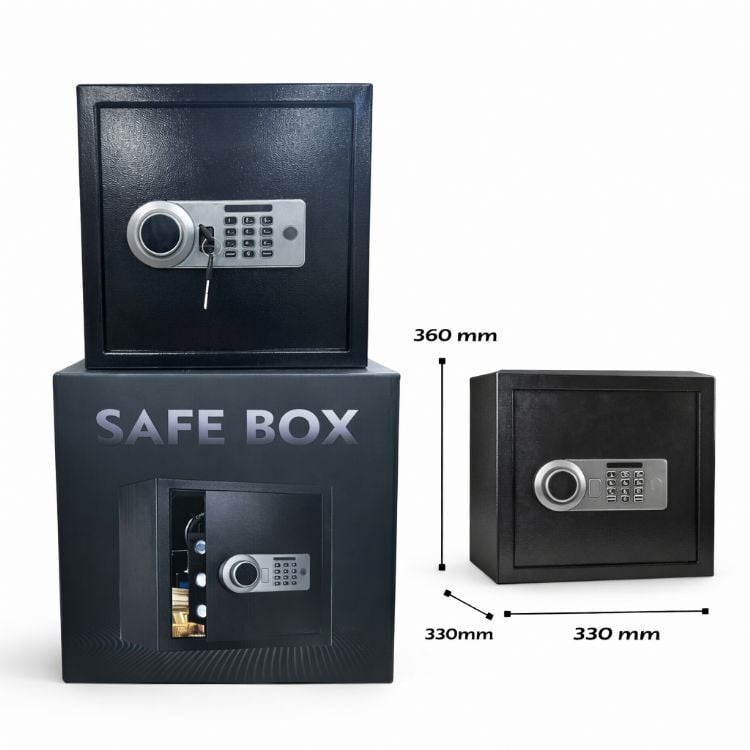 Para Kasası Şifreli, Parmak izi, Anahtarlı - 33 x 33 x 36 cm