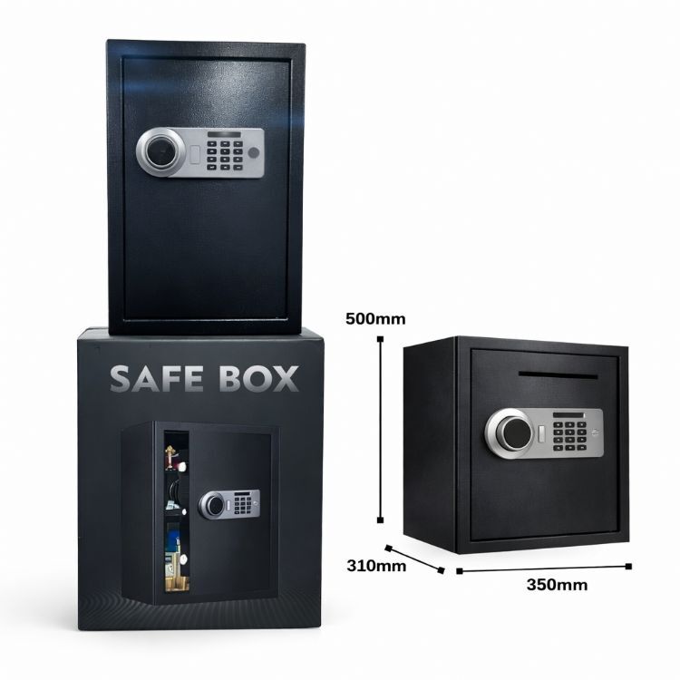 Para Kasası Şifreli, Parmak izi, Anahtarlı - 31 x 35 x 50 cm